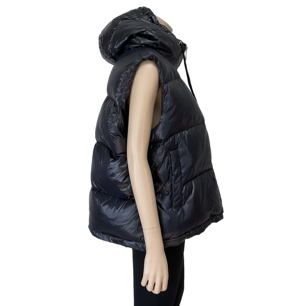 INTL Details Vest Women XXL Black Down Insulated Full Zip Hooded Puffer NWT $180